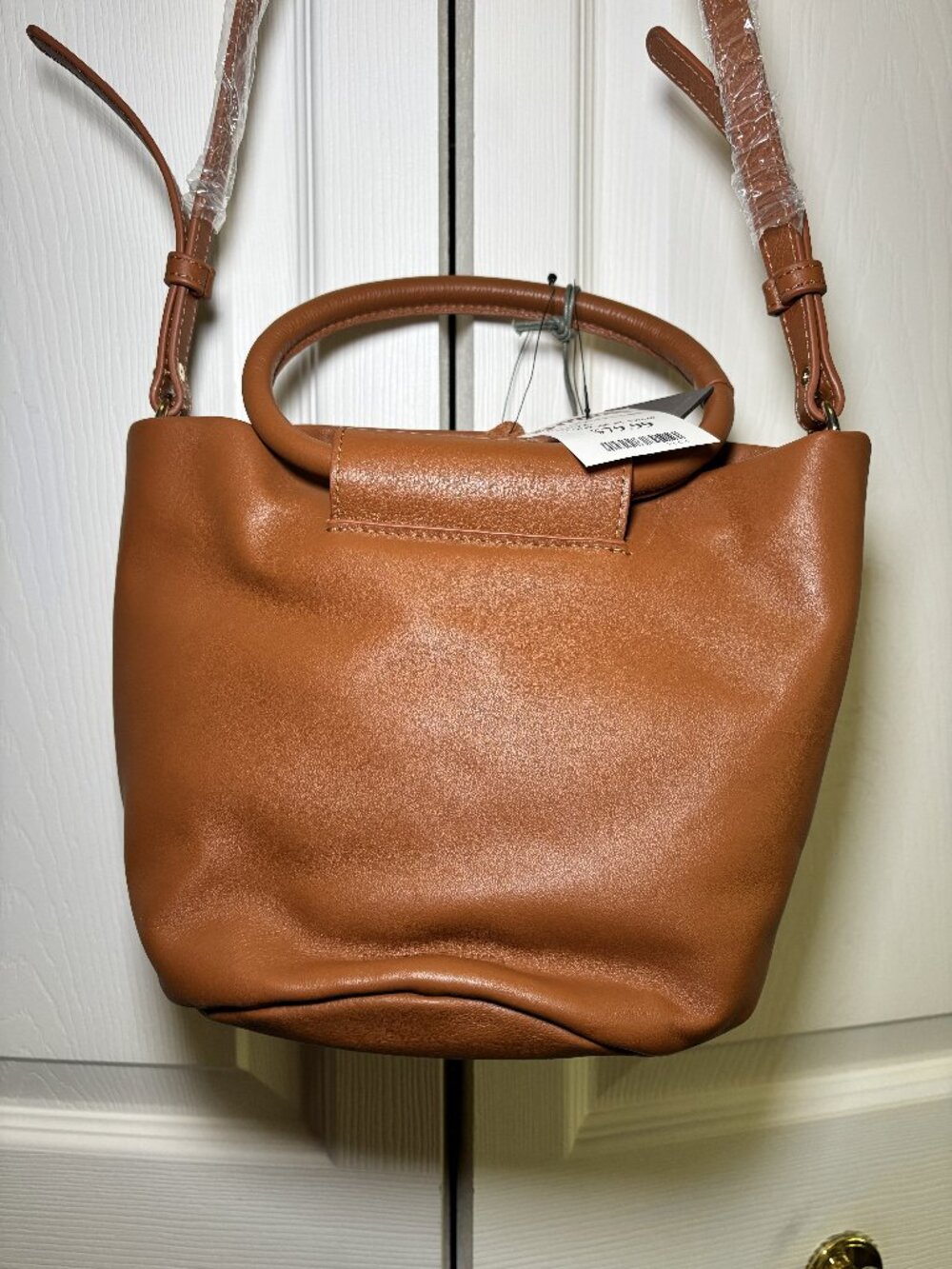 Monserat De Lucca Genuine Leather Cognac Brown Bucket Bag Handbag NWT